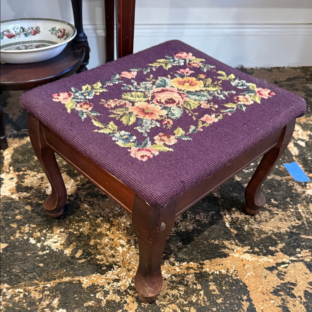 Floral Embroidered Footstool